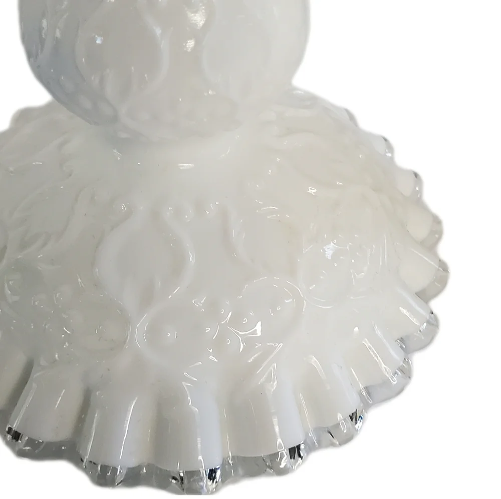 Fenton Elegant Vintage White Milk Glass Candle Holders with Ruffled Edge